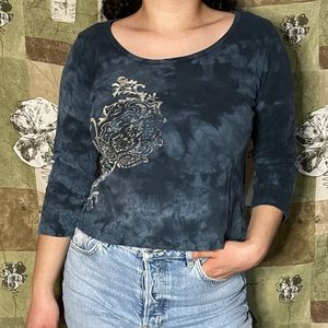 Y2K Blue Tie dye Top with Gold Design